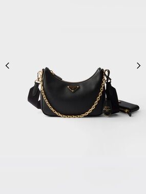 Prada Black Saffiano Re edition Bag with Gold Chain